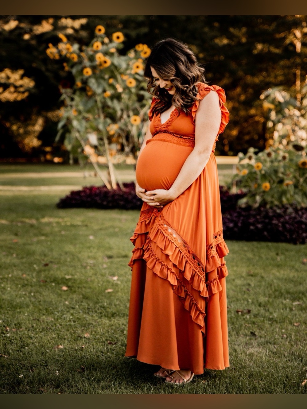 Baltic Born Maternity Rust Ruffled V-Neck Maxi Dress - Picture 6 of 6